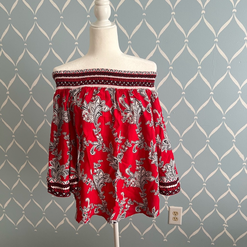 Red Off-Shoulder Floral Top